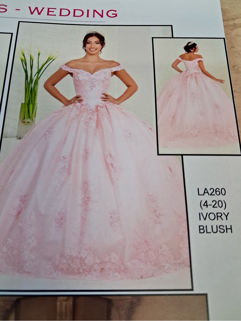 Ivory Blush Off-Shoulder Ball Gown Quinceañera Dress